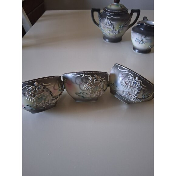 Vintage Japanese Dragon Tea Set Sugar Bowl Creamer 3 Cups  Hand-Painted Moriage - Picture 11 of 16